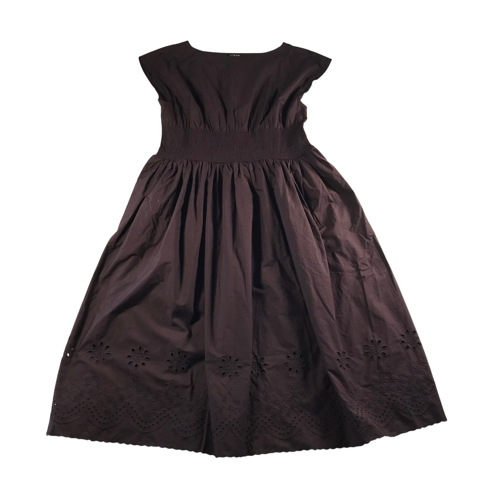 J.Crew Brown Cotton Eyelet Smocked Waist Midi Dress Plus Size 2X Cap Sleeve