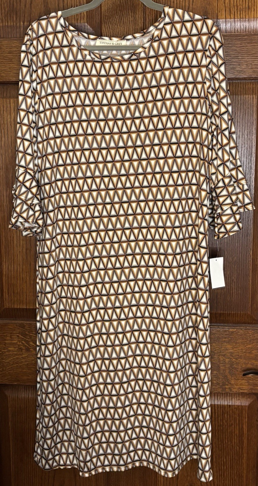 NWT Womens Plus Size 1X Tiffany and Grey Geometric Black, Brown, White Sheath