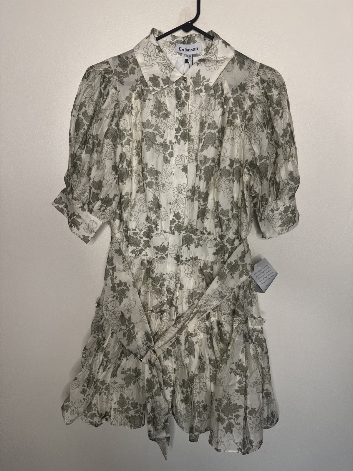 En Saison Mindy Floral Belted Puffed Sleeve Shirtdress