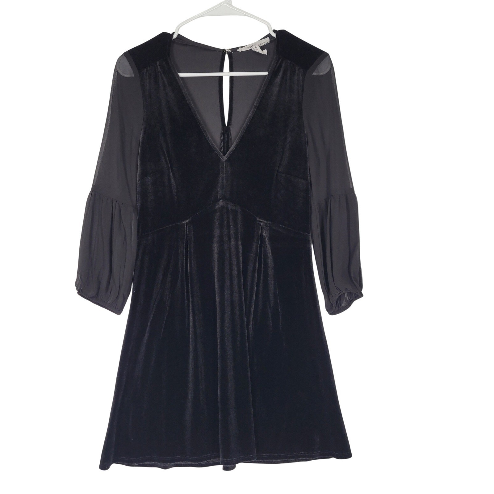 BCBG Generation Black Velvet Sheer Sleeve V Neck Mini Dress Sz Small Whimsigoth