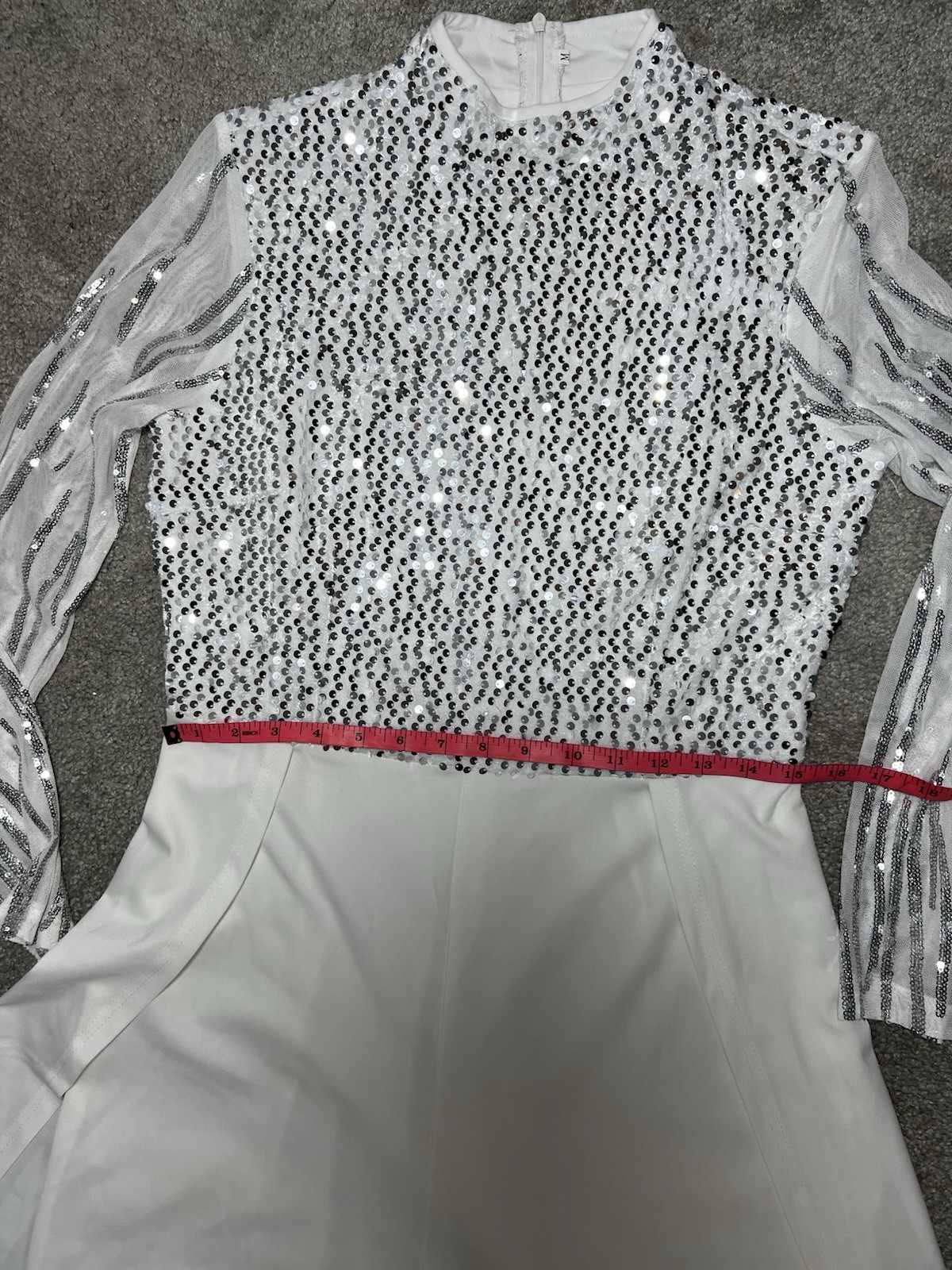 VERWIN White Sequins Jumpsuit Dress Overlay Elegant Fashion Wedding Sz M New #B