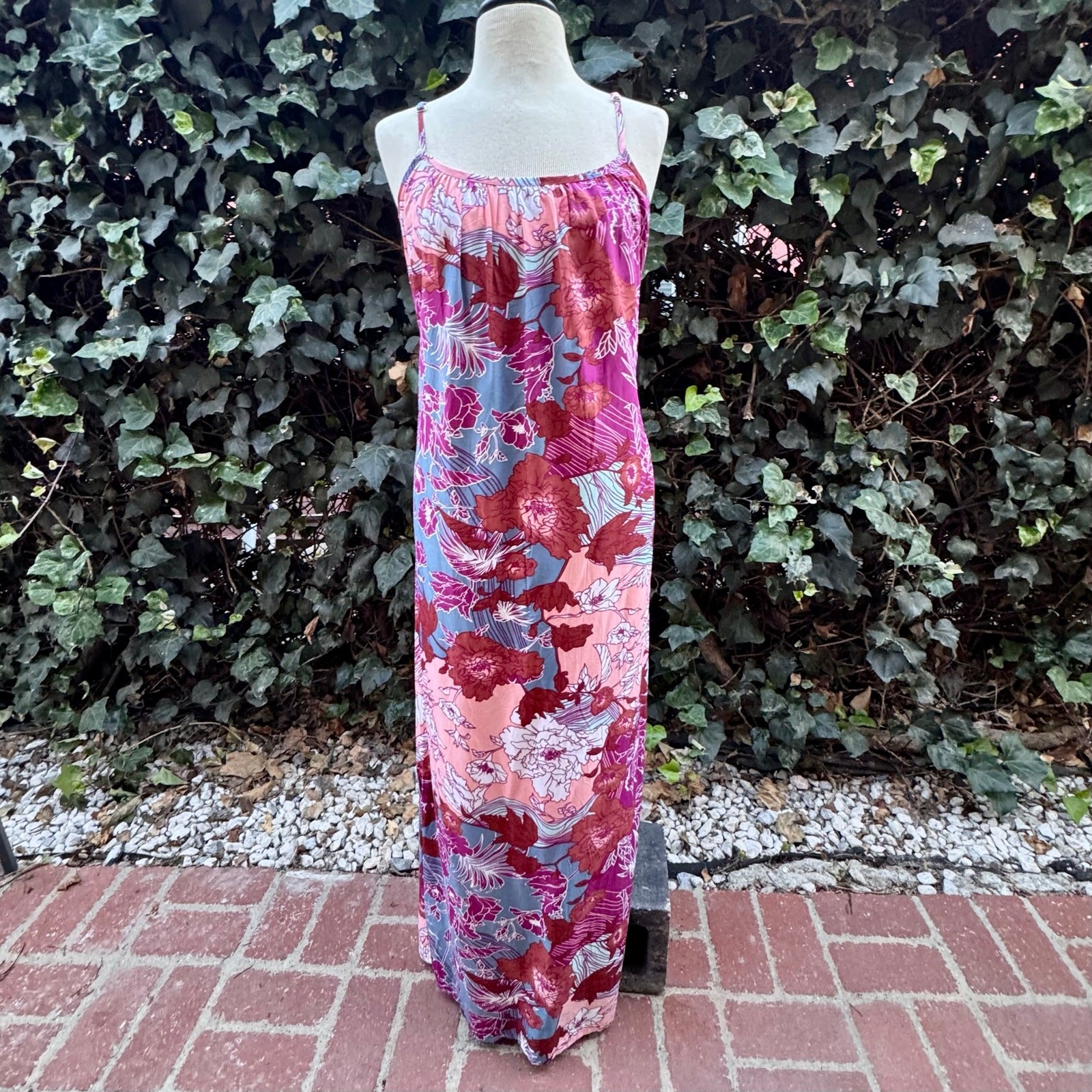NWT Santiki Tropical Maxi Dress Flowy Boho Sundress Hawaiian Beach Resort Wear