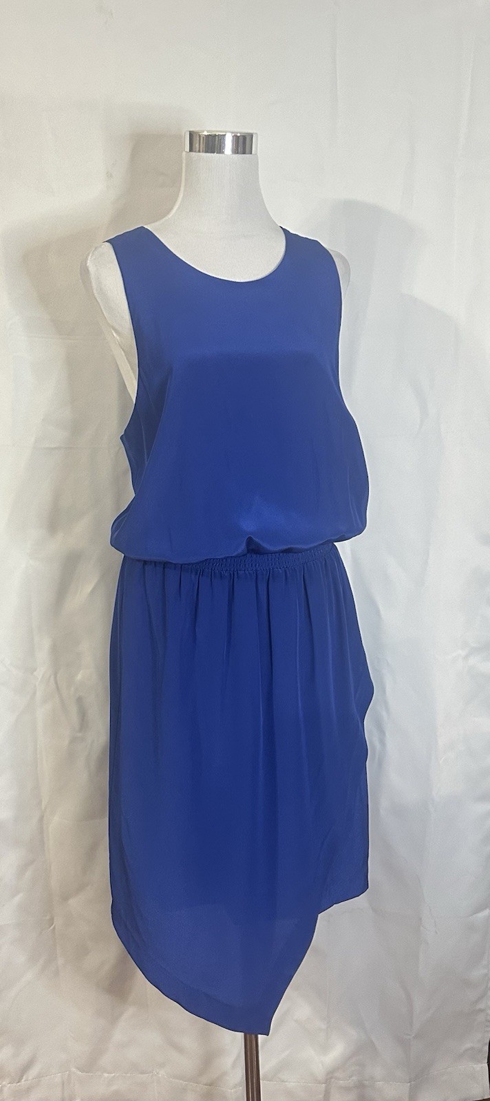 Banana Republic Size 12 Blue 100% Silk Dress Sleeveless Racerback Asymmetrical