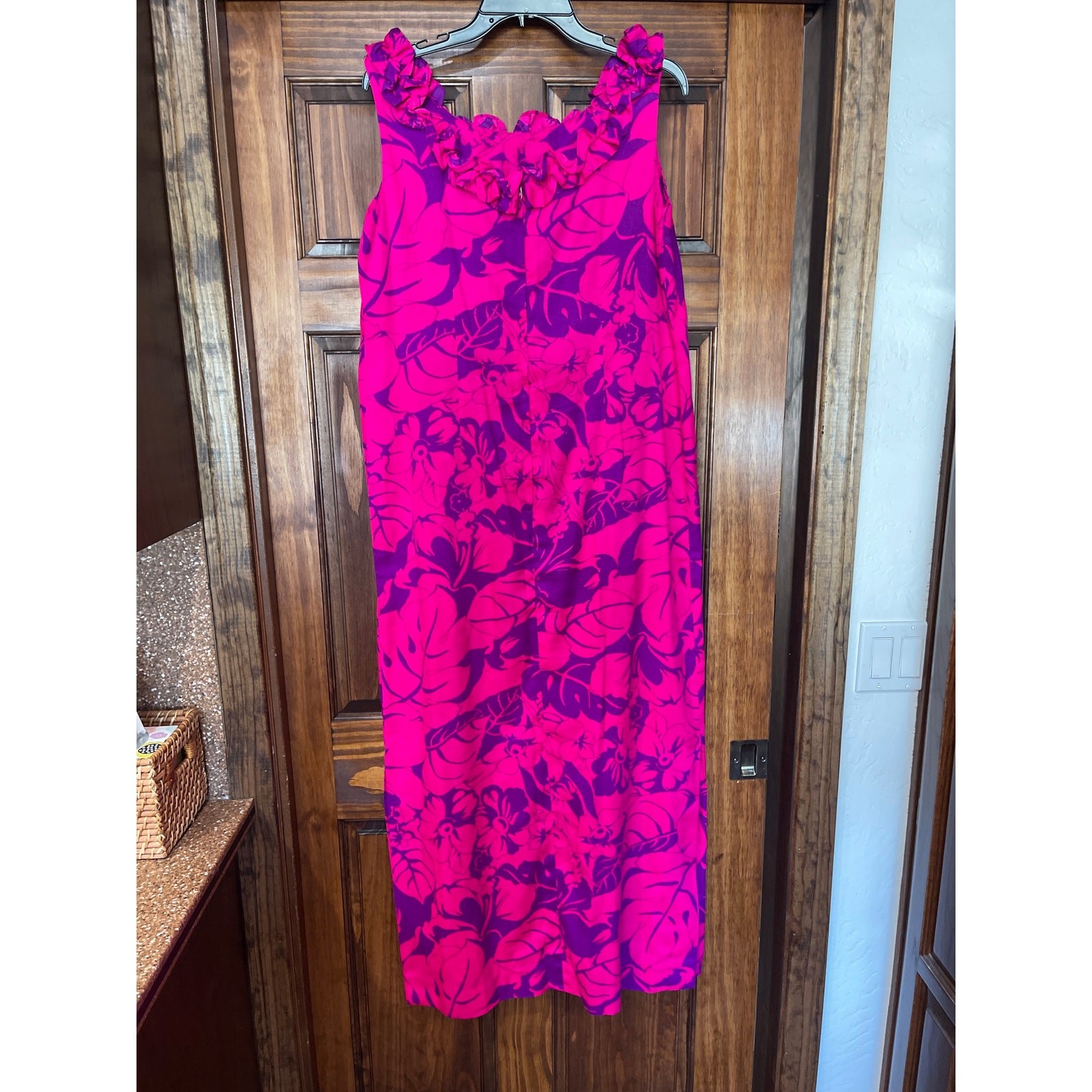 Vintage authentic 1960s – 70s Pacific Isle Barkcloth maxi dress