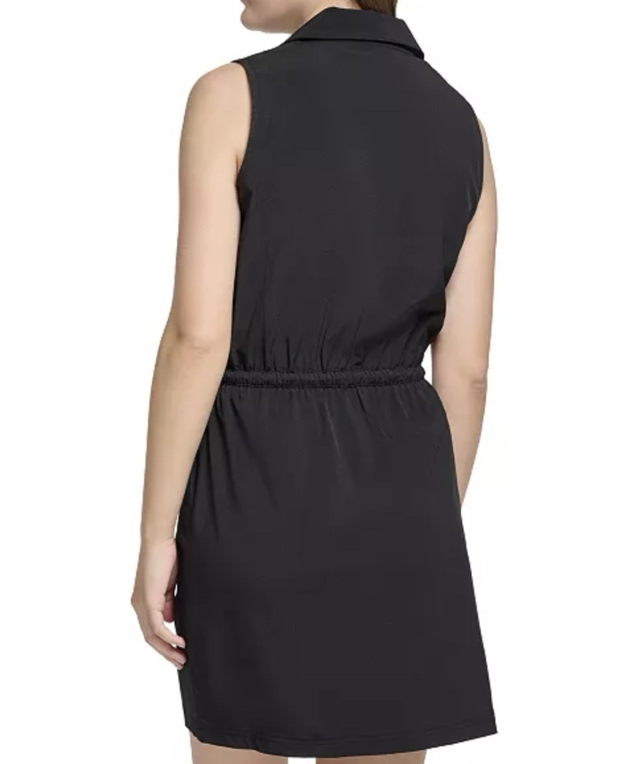 Calvin Klein Drawstring Waist Collard Sleeveless Sheath Dress Size 8 Stretch