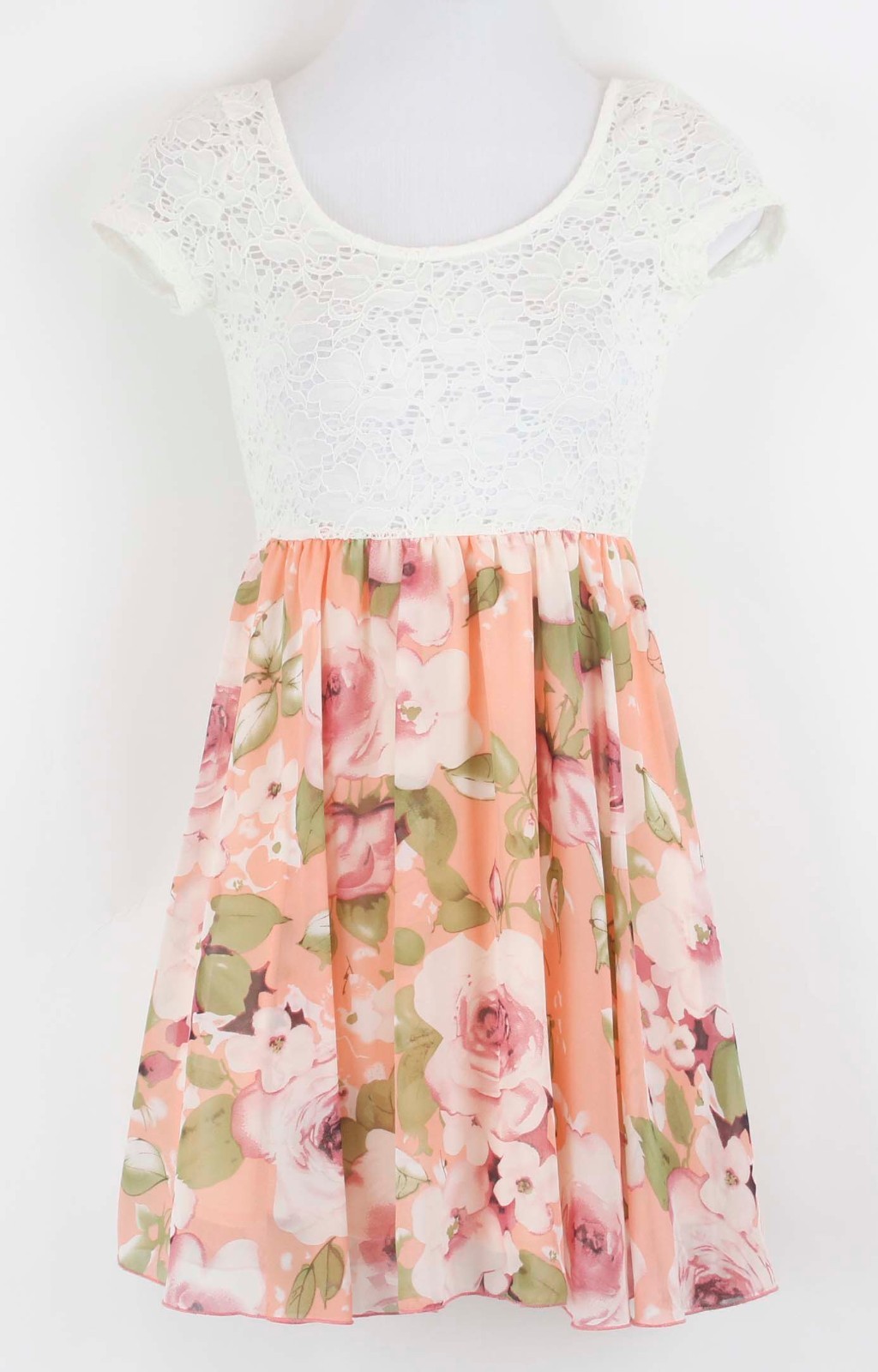 Windsor Sz S NWT Ivory Lace Peach Floral Poly Nylon Fit & Flare Dress