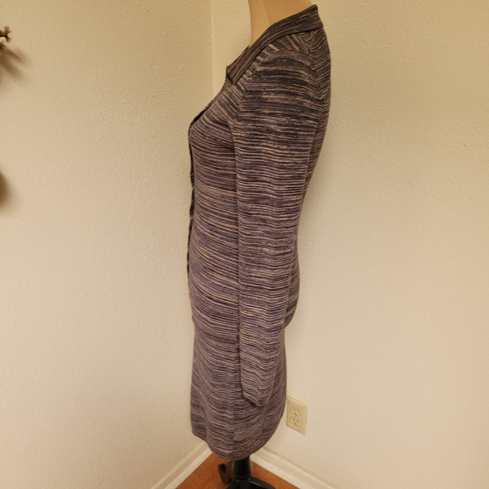Aritzia Wilfred Ribbed Button-Front Polo Midi Dress in Grey Brown Stripe Size…