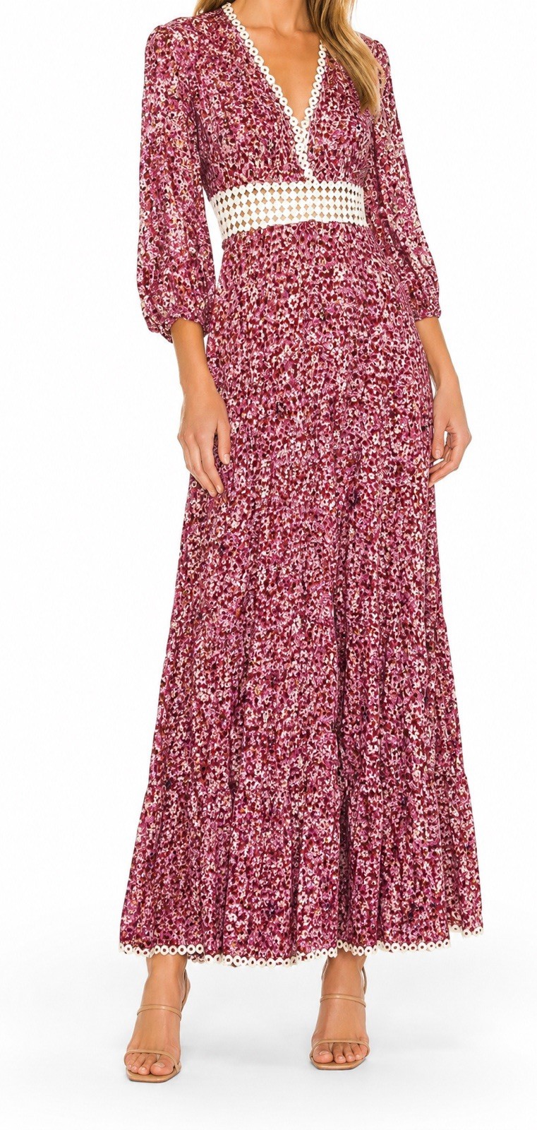 Poupette St. Barth Floral Maxi Dress M Boho Romantic Crochet Waist Cottagecore