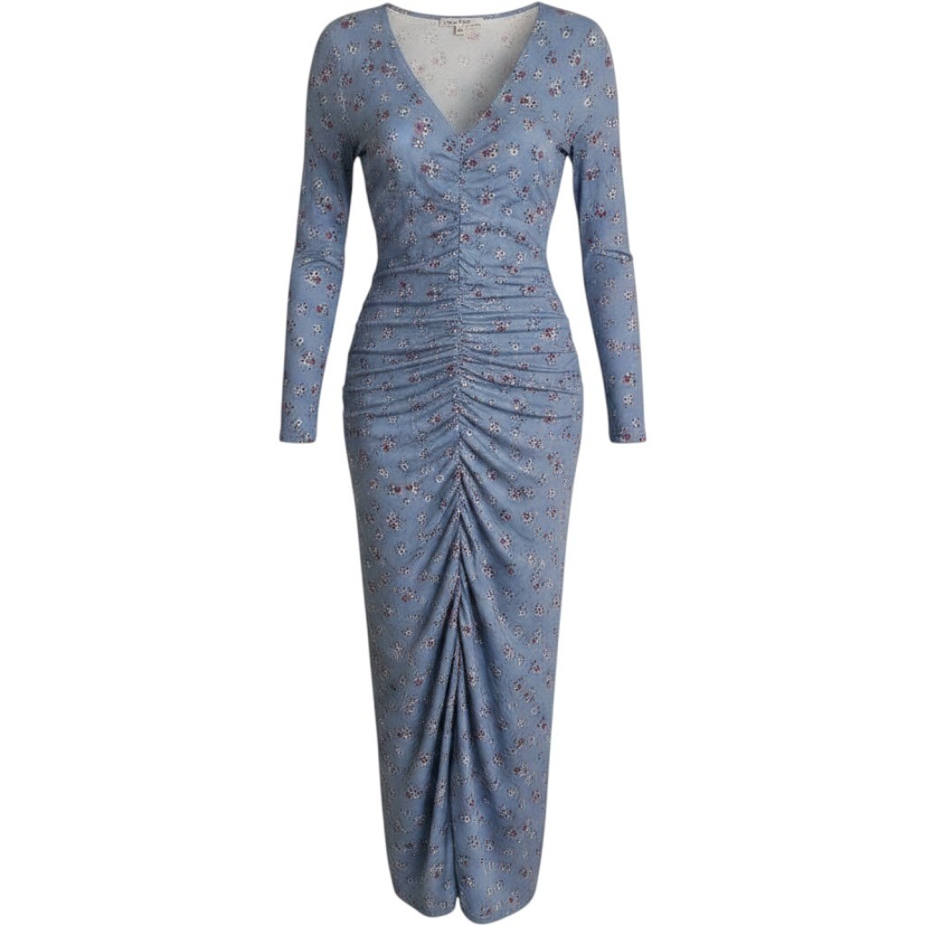 Velvet Torch Los Angeles Dress Womens Size S Blue Floral Ruched V-Neck