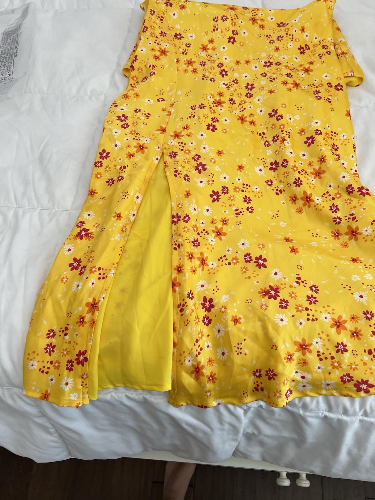 BCBGeneration Yellow Floral Slip Midi Dress Sleeveless Side Slit Size M