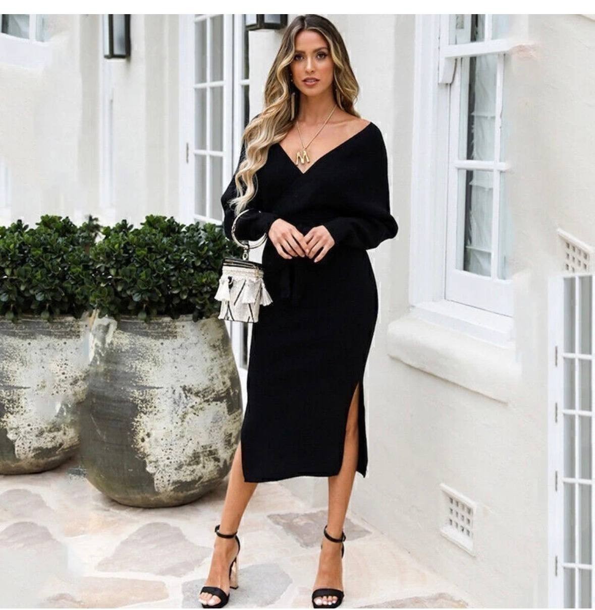 The Drop Women’s Athena V-neck Silky Midi Dress
