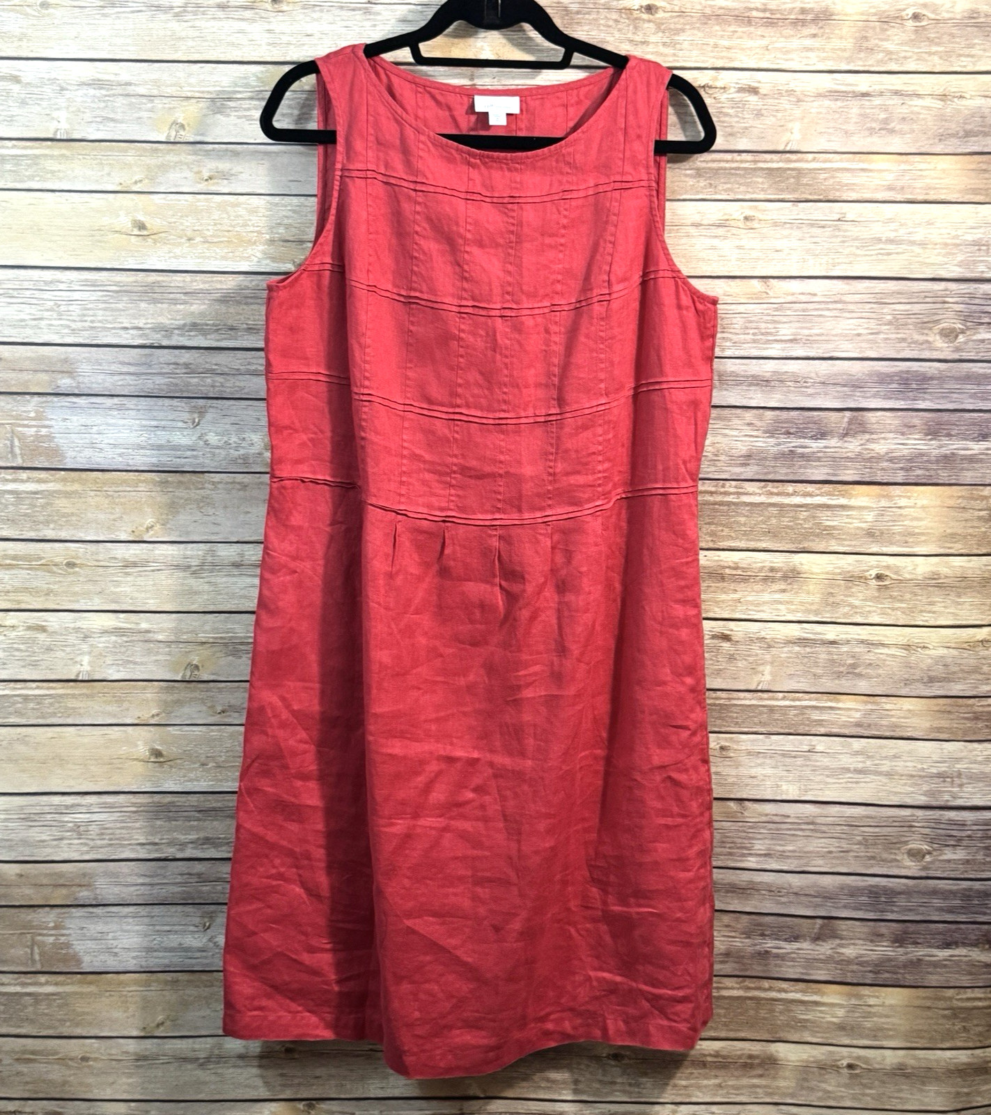 J.Jill Red Sleeveless Love Linen Shift Dress Pintuck Detail Career Party M Tall