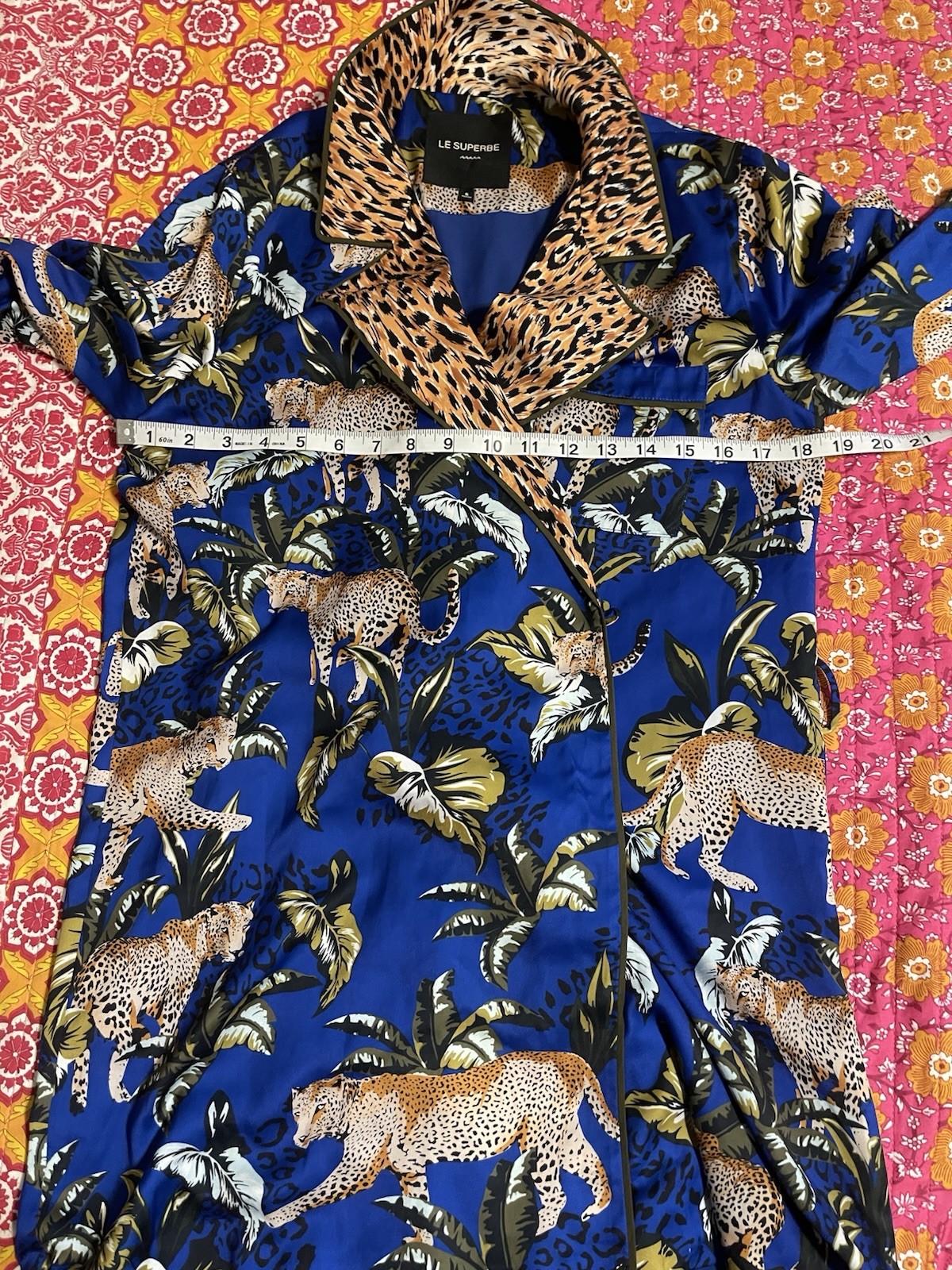Le Superbe “Moonshadows” Cobalt Blue Jungle Animal Print Wrap Mini Dress Sz 6
