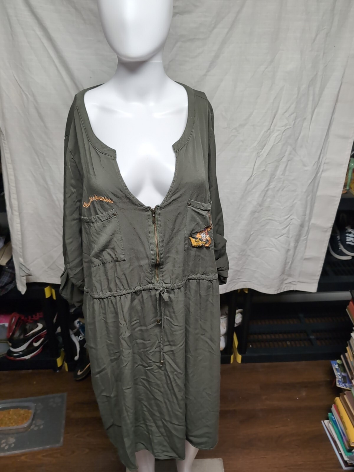 Disney Princess Olive Green Roll Tab Sleeve Dress Aladdin Size 3 Ready For Adv