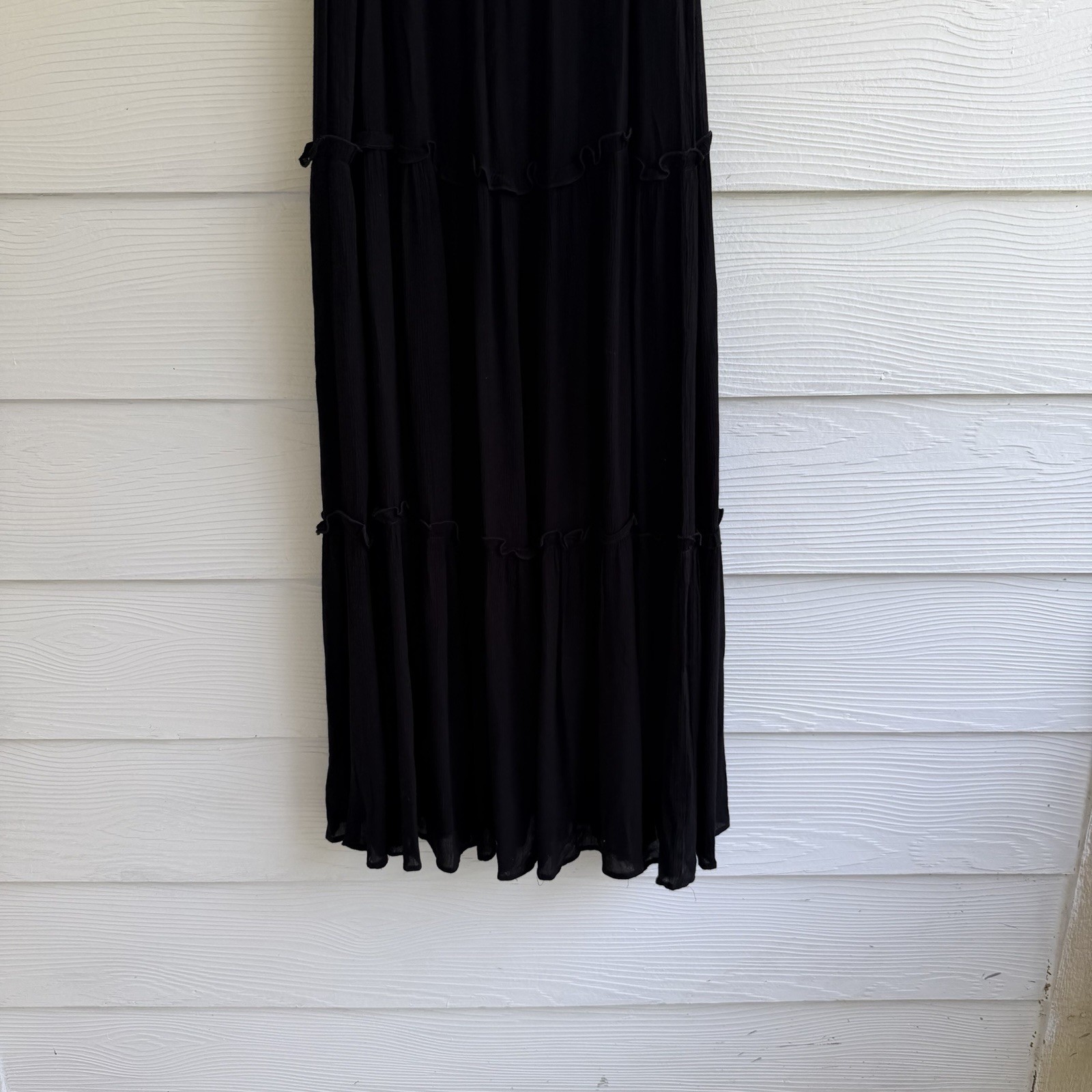 Jaded Gypsy Boho Spaghetti Strap Maxi Dress Black Tiered Elastic
