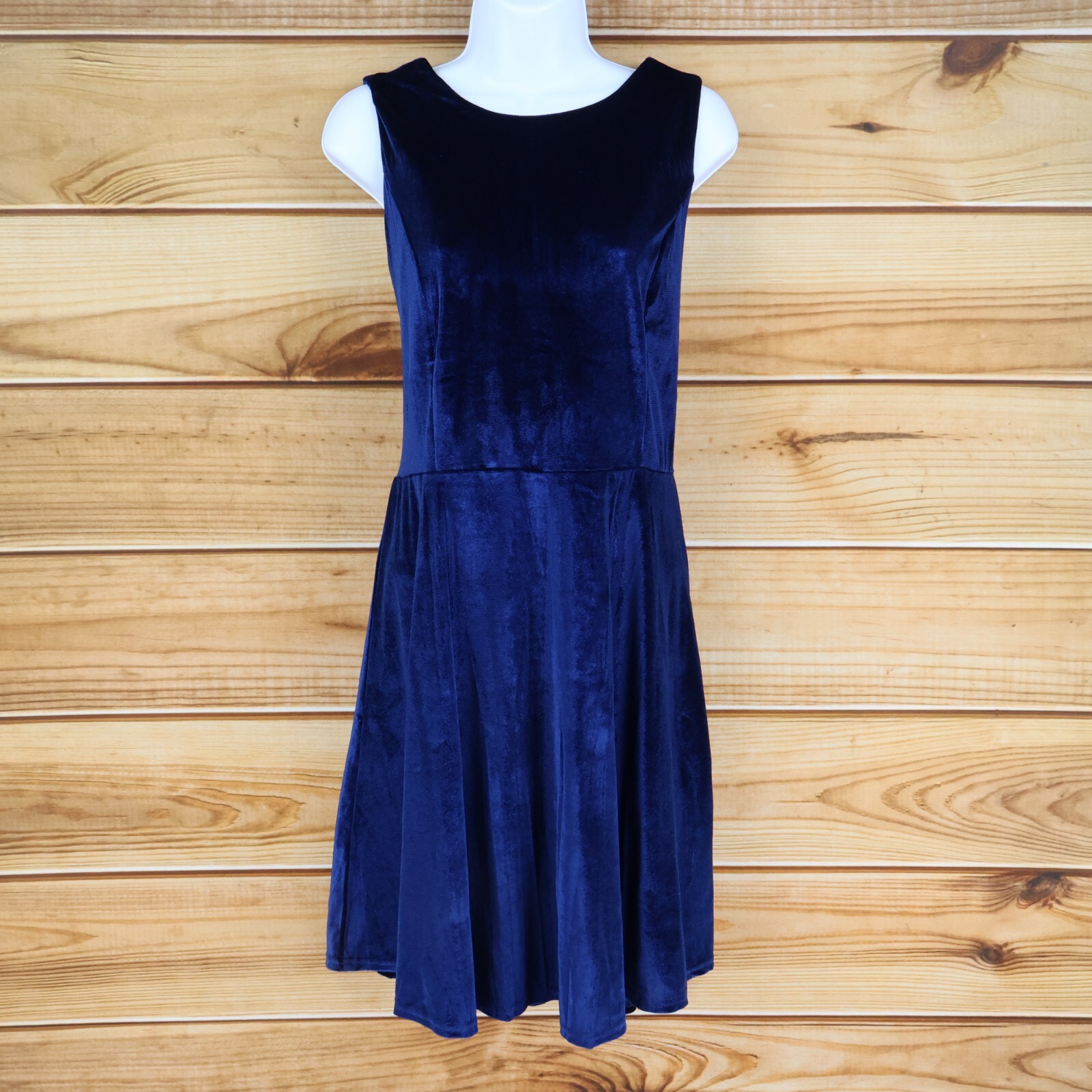 Belongsci Shimmering Deep Blue Fit & Flare Dress Women XL Sleeveless Knee Length