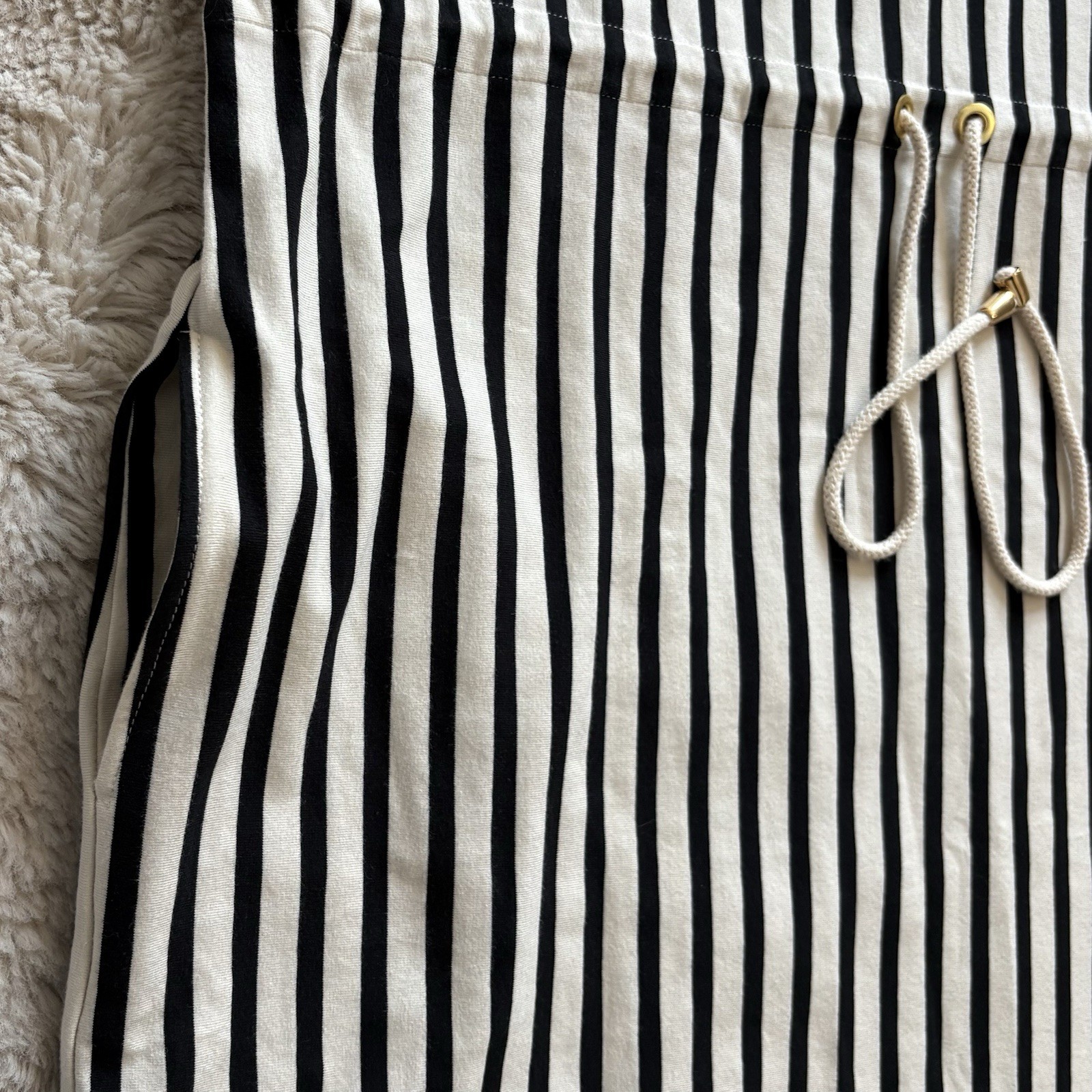 Johnston Murphy Womens Striped Midi Dress Large Career Casual Black Cream NWT