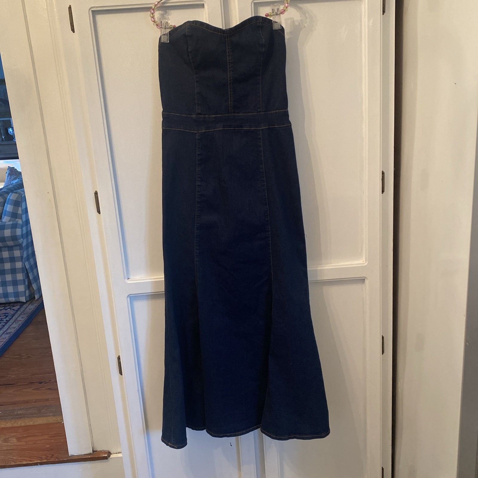 Denim Strapless Maxi Dress Western Nashville Texas L 8-10 SHEIN Fit&Flair