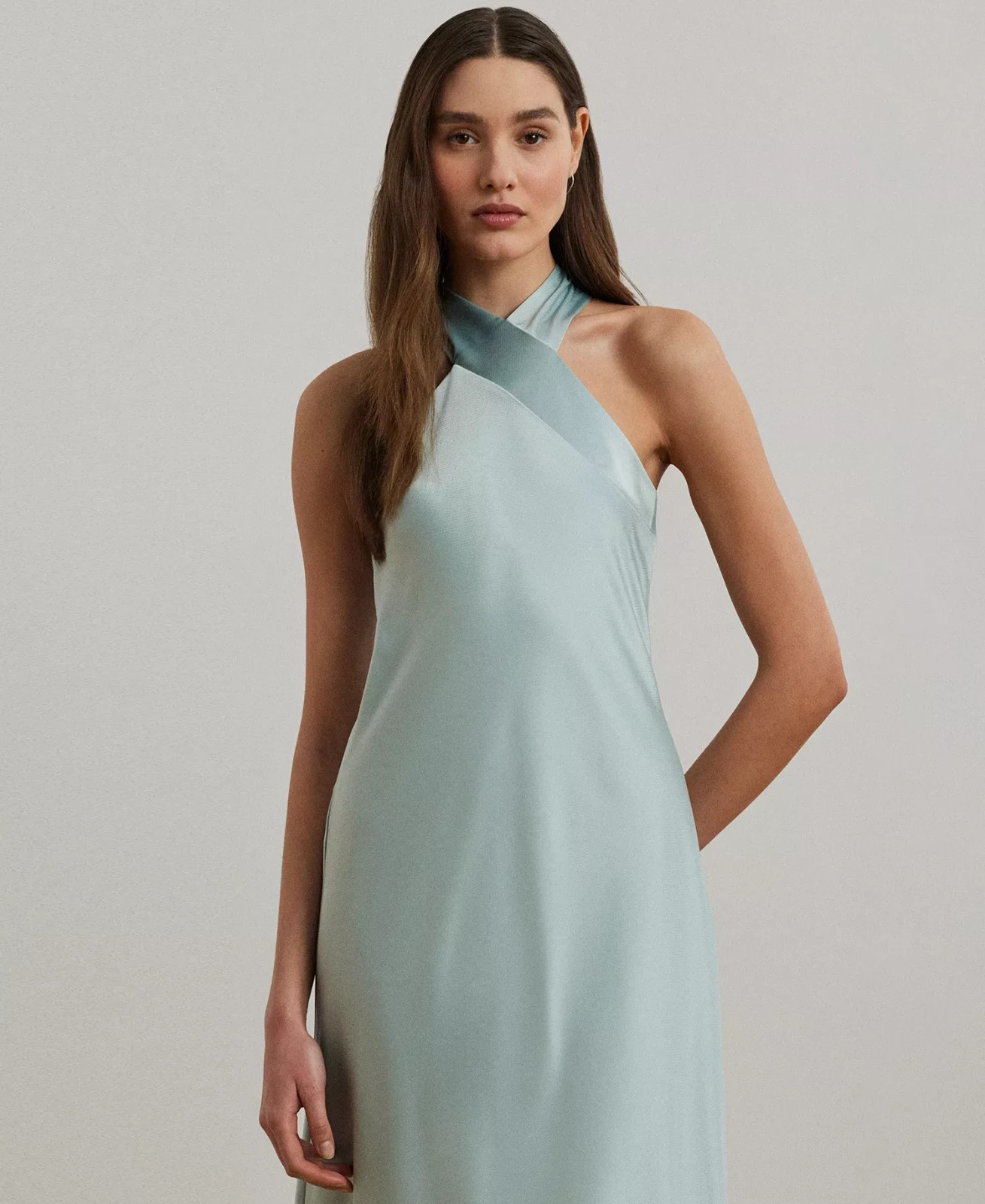 Lauren Ralph Lauren Satin Charmeuse Halter A-Line Midi Dress Aqua Pearl $265, 14