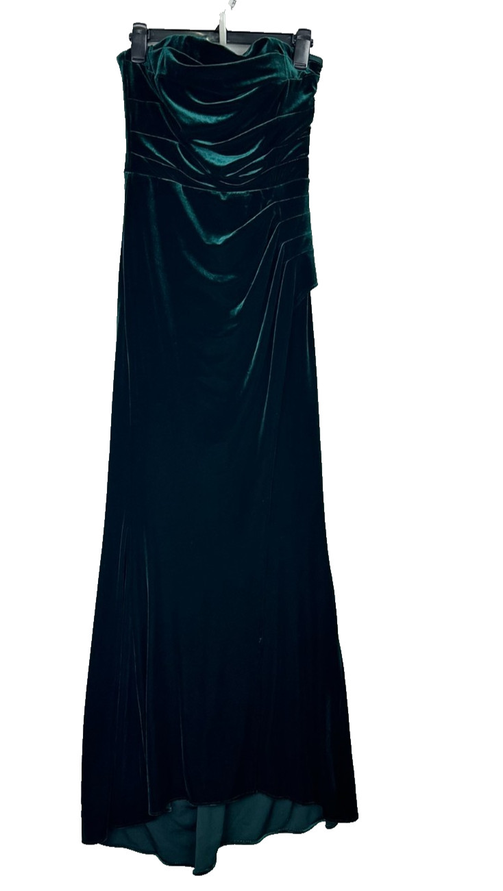 AQUA Strapless Velvet Gown 10 Hunter Green Ruched High Slit Draped Pleated NWT