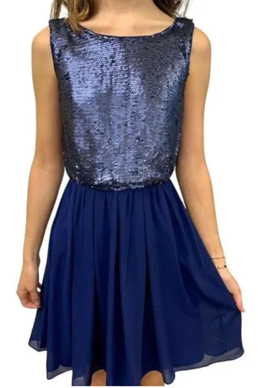 NWT Alythea Sequin Open Back Midnight Sky Mini Dress Blue Size Small