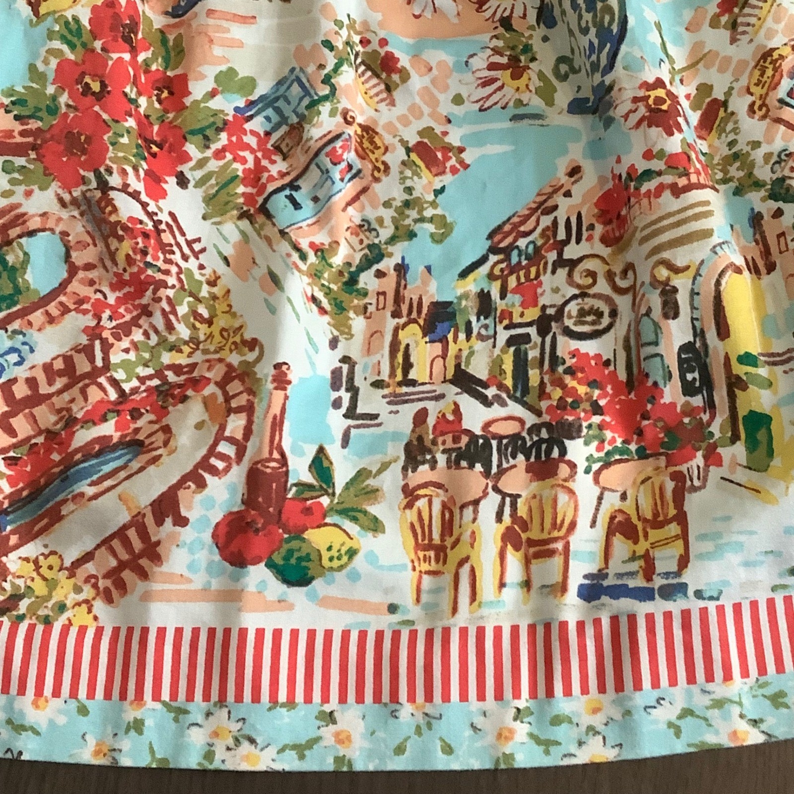 Talbots Mediterranean Cafe Novelty Print Sleeveless Cotton Dress Multi Color 10