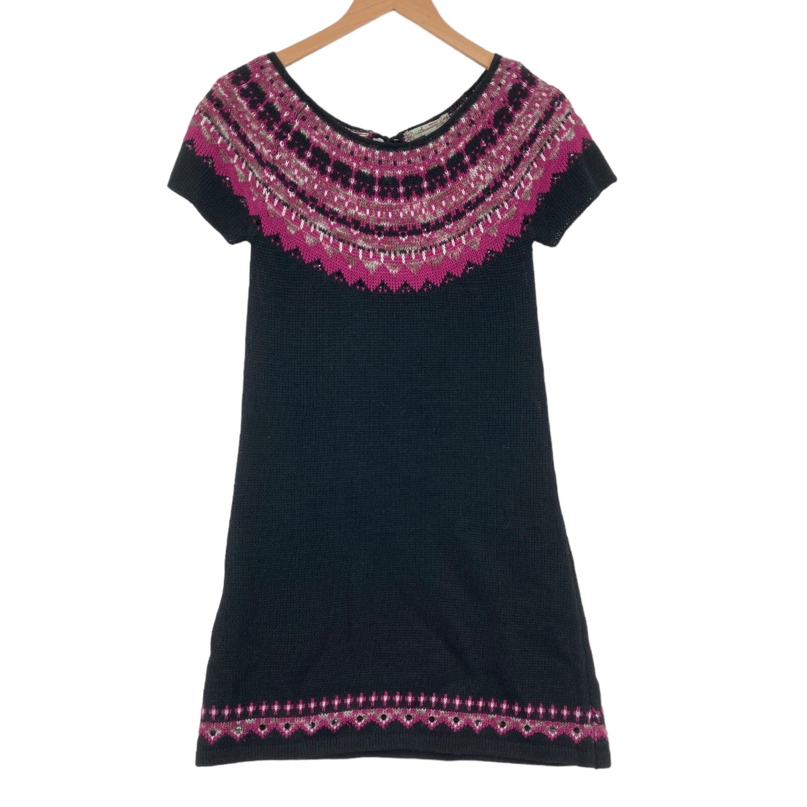 American Rag Cie Sweater Dress Women Small Black Purple Knit Cap Sleeve Pullover