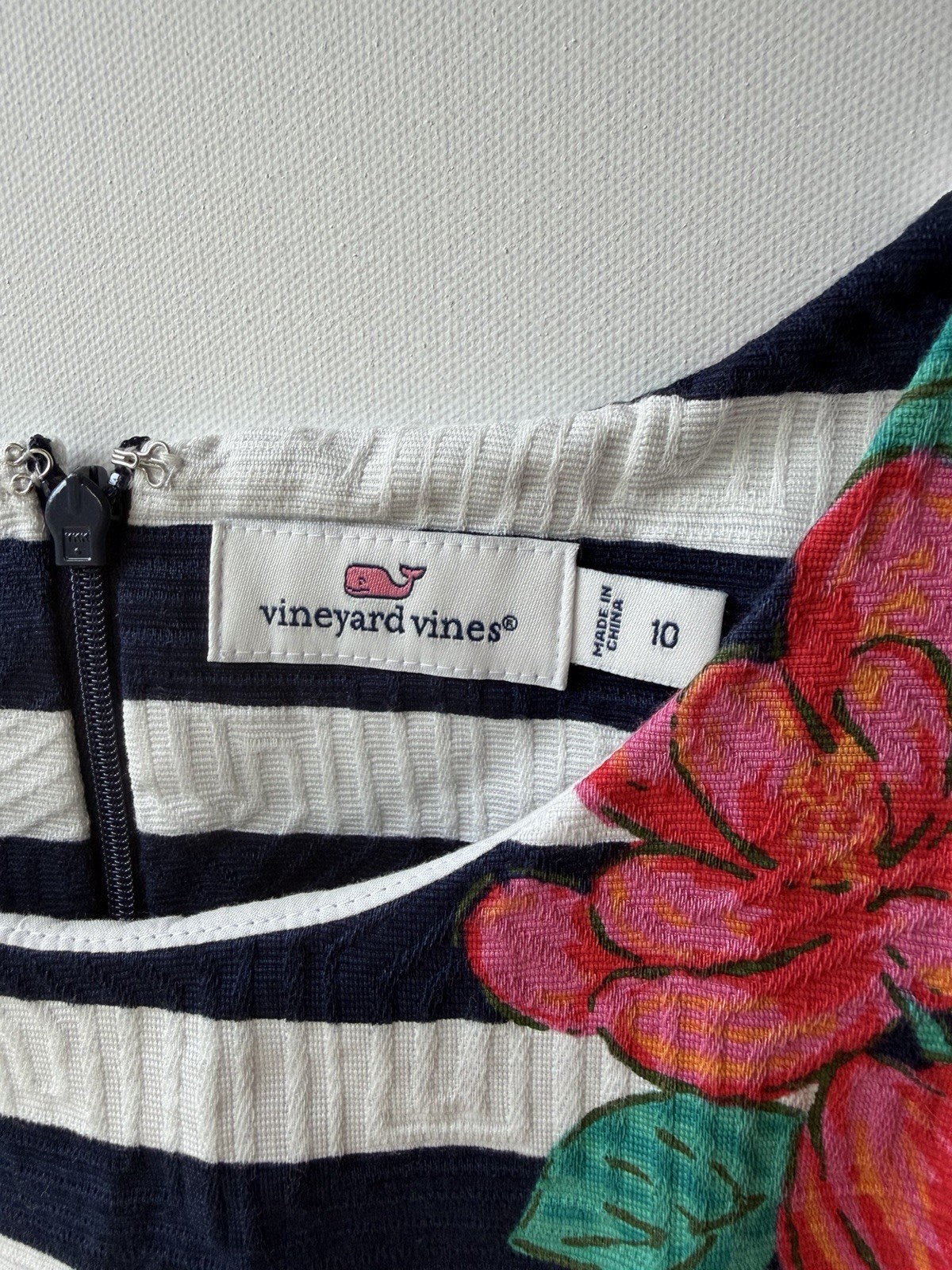 Vineyard Vines Floral Stripe Shift Dress Womens 10 Pink Blue Sleeveless Cotton