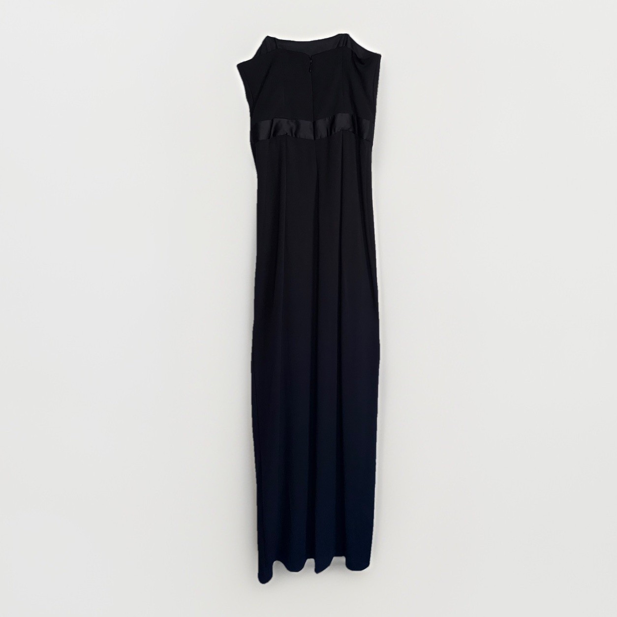 H HALSTON Black Strapless Drape Satin Bow Trim Front Slit Stretch Knit Gown 2 XS
