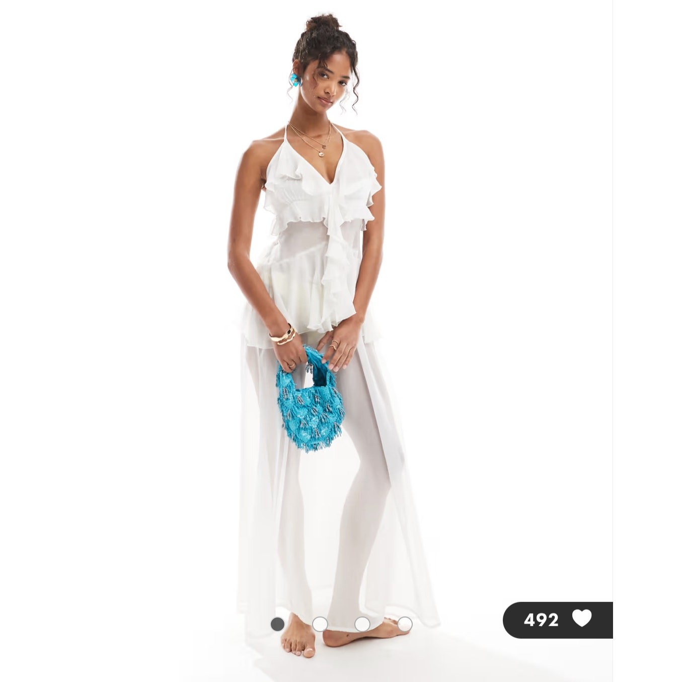 NWT ASOS Miss Selfridge Sz M Beach Ruffle Chiffon Maxi Dress White Cover Up