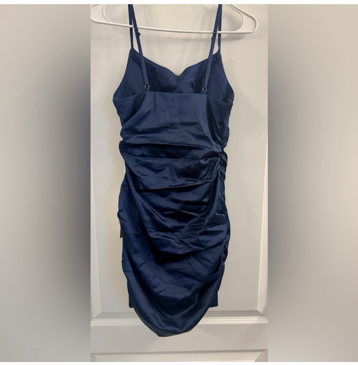 Stacees Navy Satin Mini Bodycon Dress, Size 0