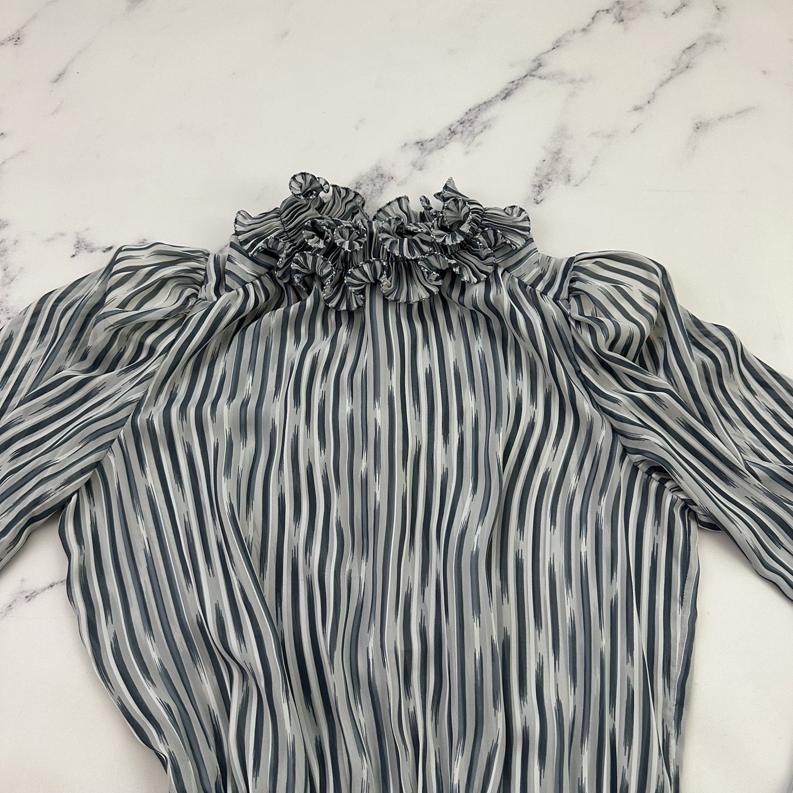 Connections Womens Vintage 80s Blouson Dress Size M Gray Silver Stripe Sheer