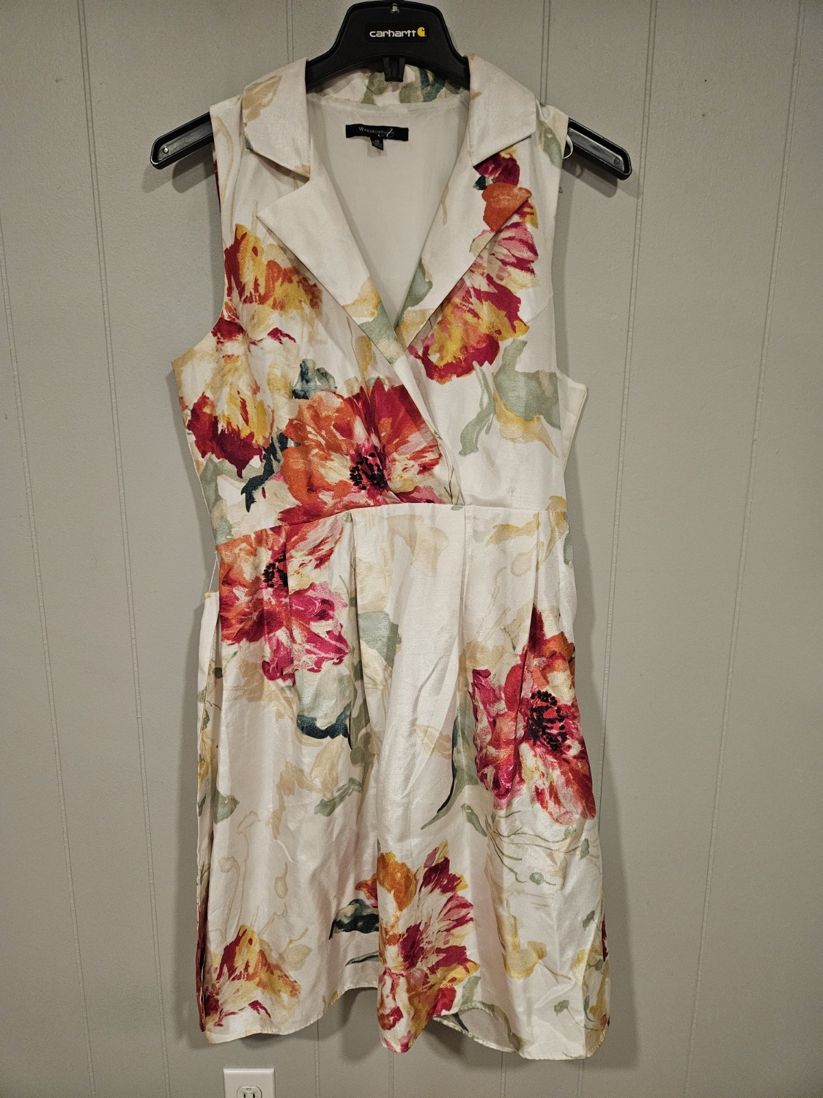 Wardrobe A Halter Sun Dress White Red Floral Womens Size 14 Sleeveless Belted