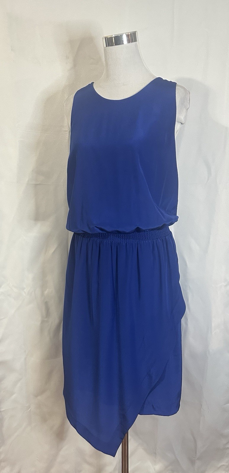 Banana Republic Size 12 Blue 100% Silk Dress Sleeveless Racerback Asymmetrical