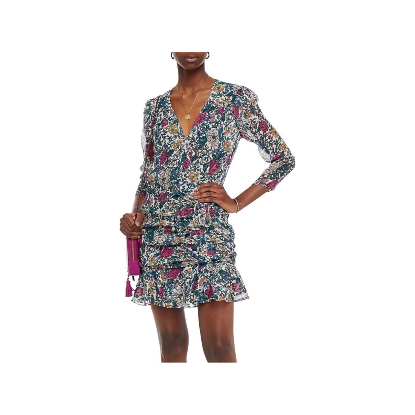 Veronica Beard Marilla Silk Floral Mini Dress 2 Ruched romantic sheer guest fem