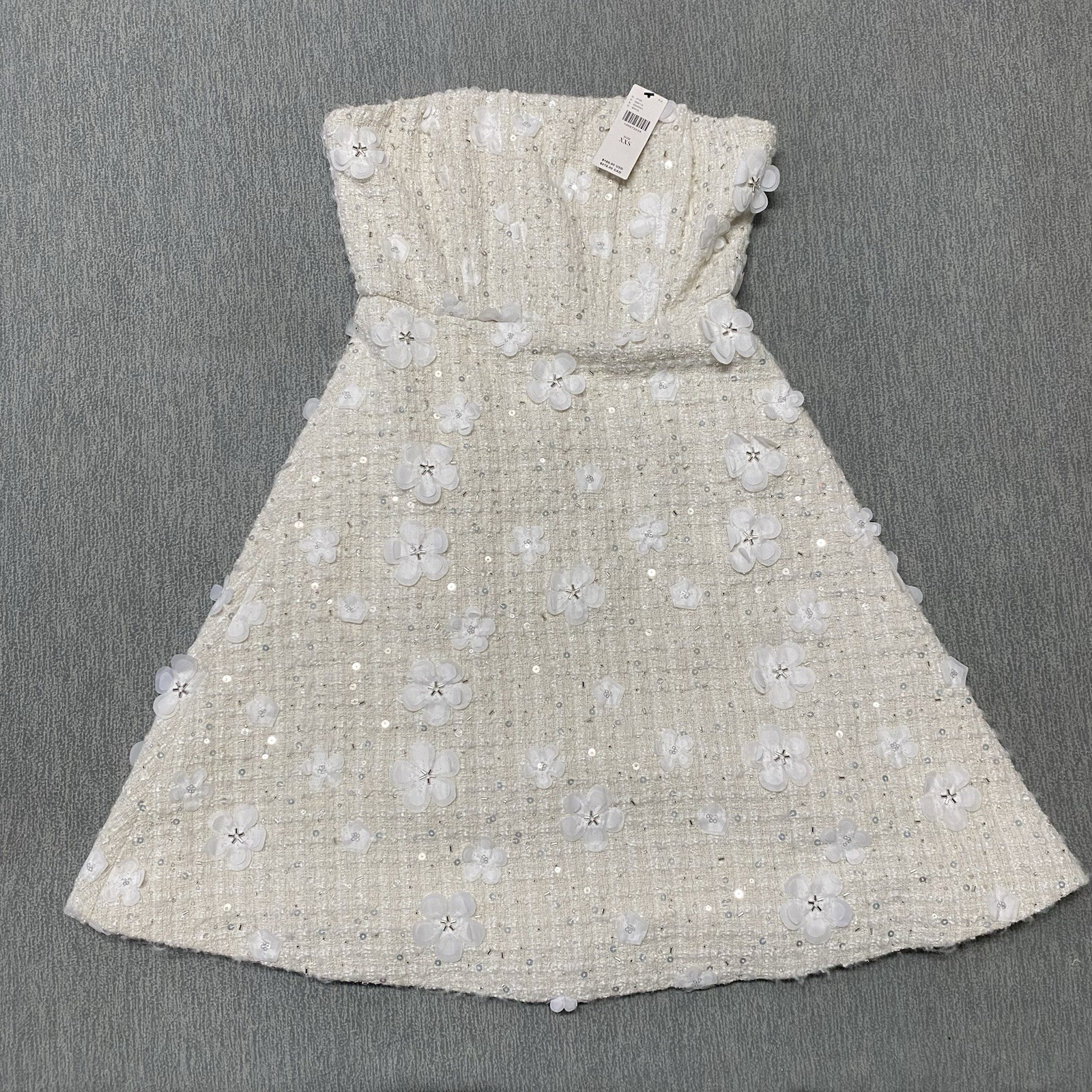 Anthropologie Dress XXS Sundream Strapless Tweed Floral Mini Dress 2XS White
