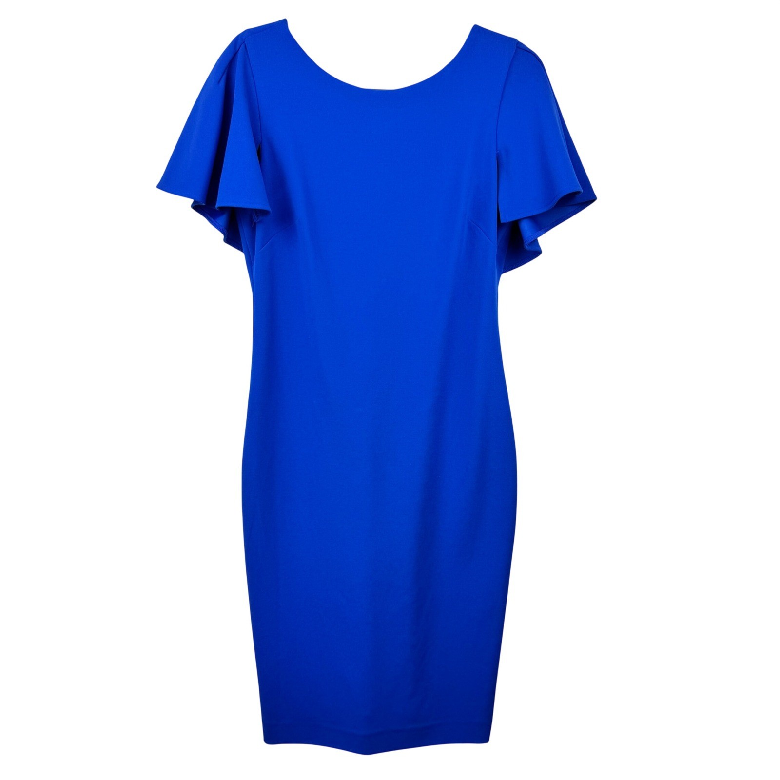 Calvin Klein Ruffle Cape Sleeve Sheath Dress Women 8 Blue Cocktail Wedding
