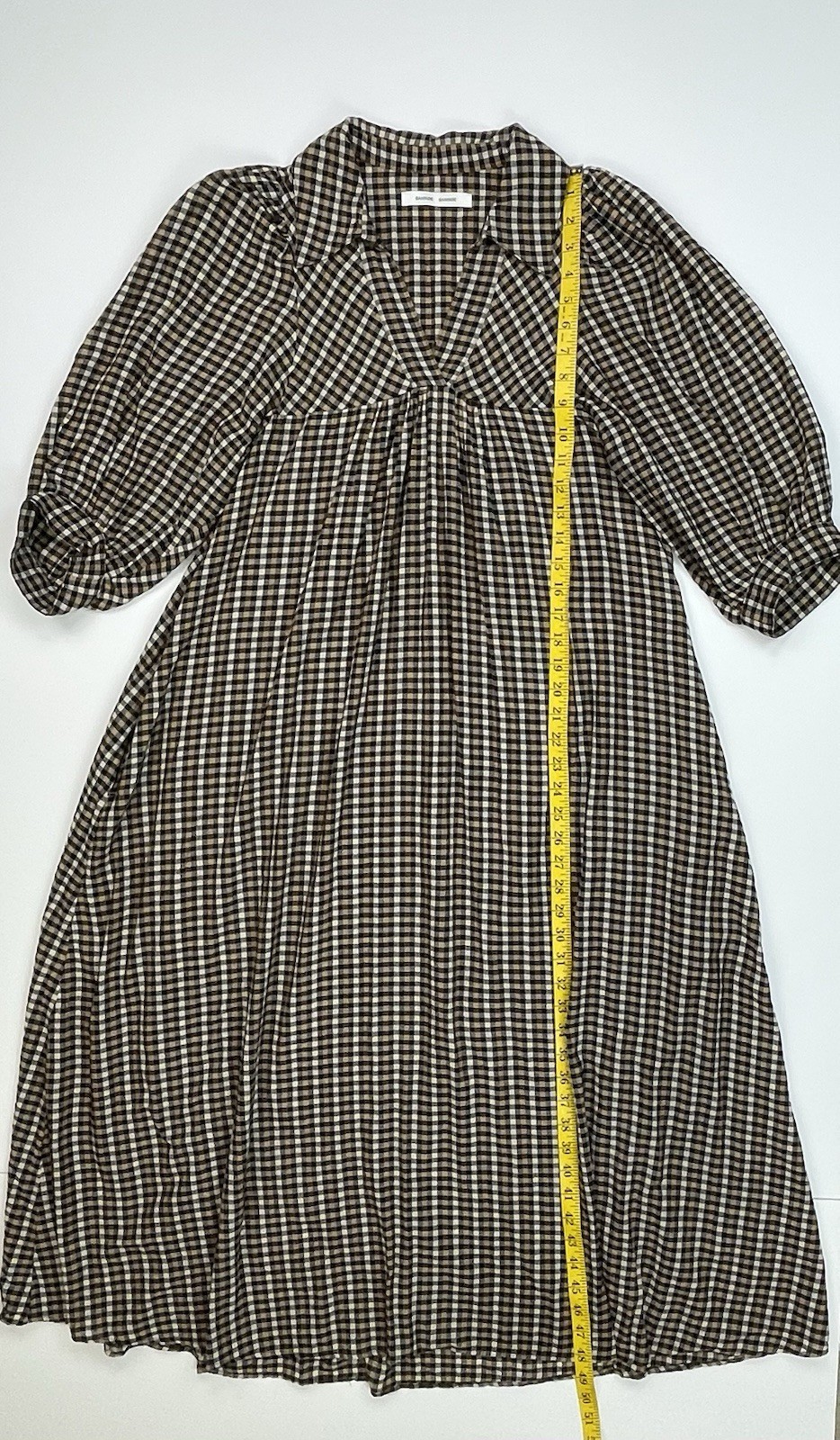 Samsoe Samsoe Opal Plaid Midi Dress Womens S Brown Gingham Cotton Collared