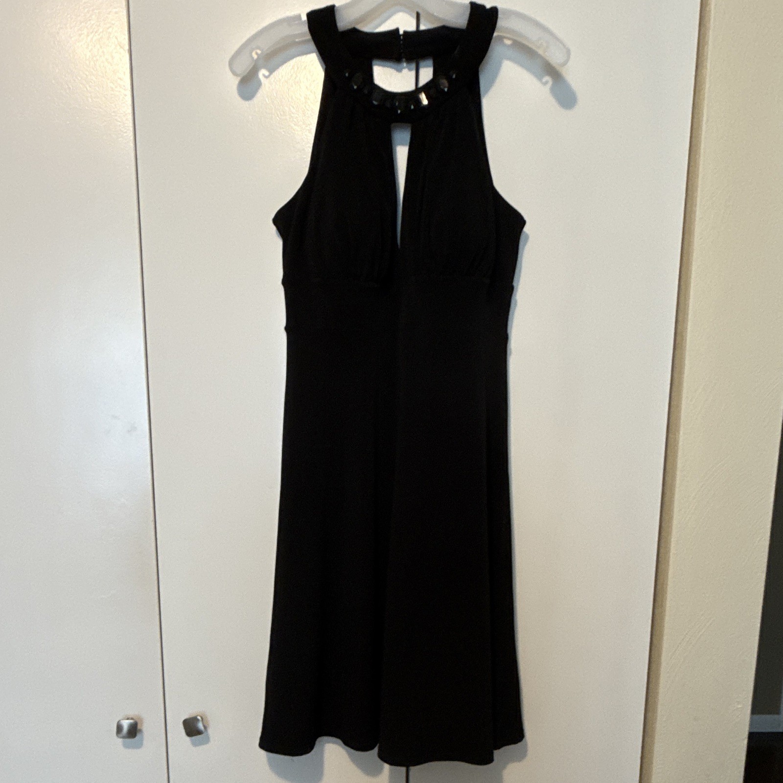 White House Black Market Black Beaded Halter Sleeveless A-Line Dress 6
