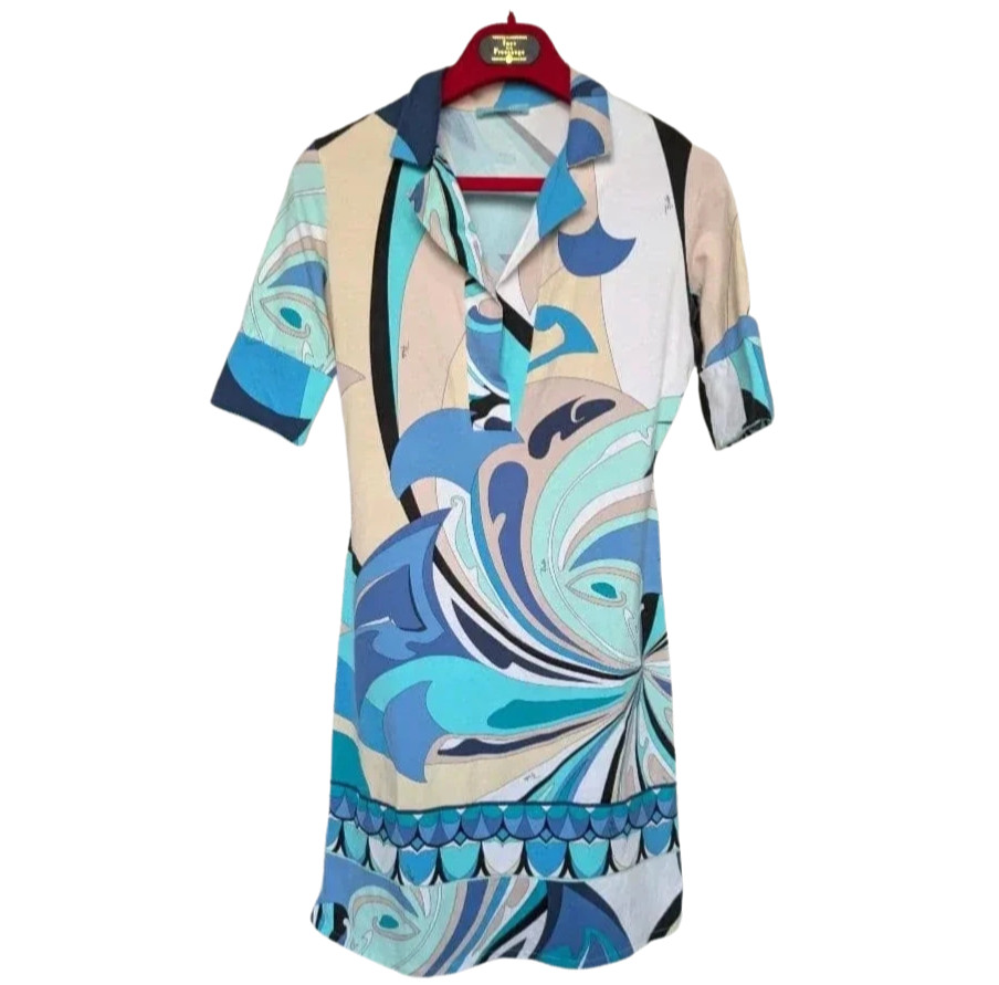 Emilio Pucci Stretch Skipper Tunic Short Dress Multicolor Blue Cotton US4 IT38