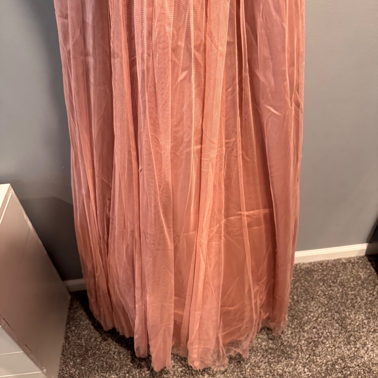 Xscape Rose Gold Sequin Tulle Strapless Gown Formal Prom Evening Dress Pink 10