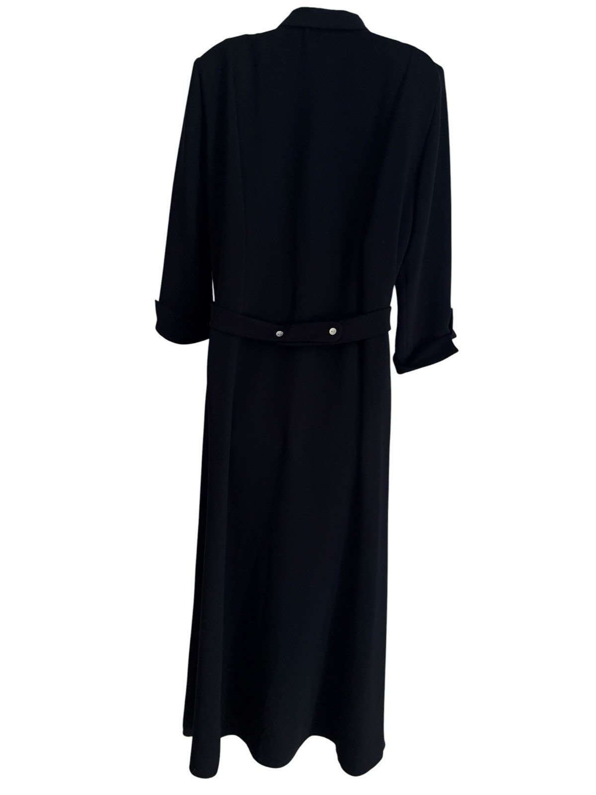 David Warren Dress 14 Black Button Front Maxi Fit Flare Minimalist Evening