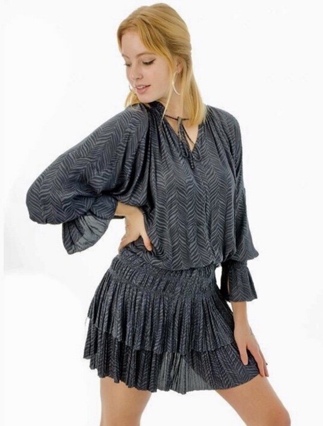 New Current Air Aureille Blue Smocked Runched Drop Waist Dress Women Large BC