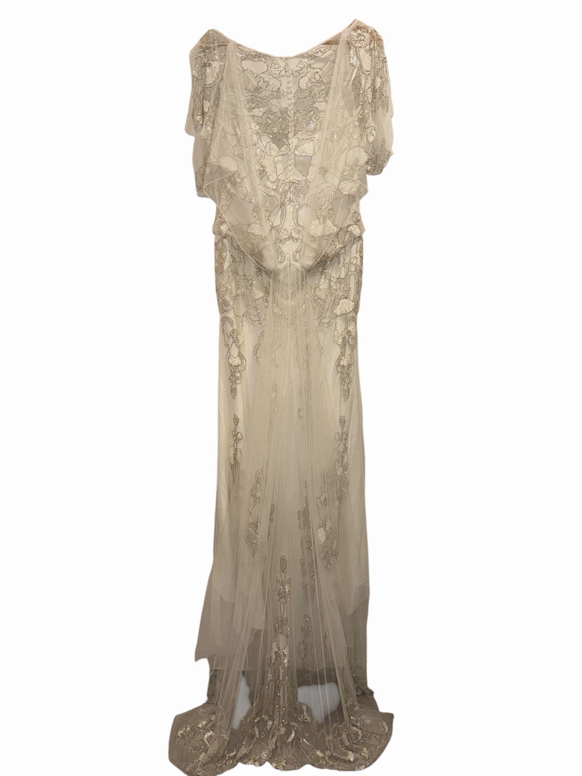 JENNY PACKHAM Beaded Ivory White Maxi Gown UK 18 US 14 Cape Bridal Wedding 🟡