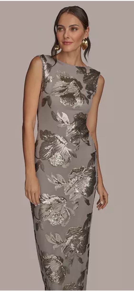 Donna Karan Cowl Back Sequinned Mesh Gown, Beige/dark Clay,Sz 6,New No Tag
