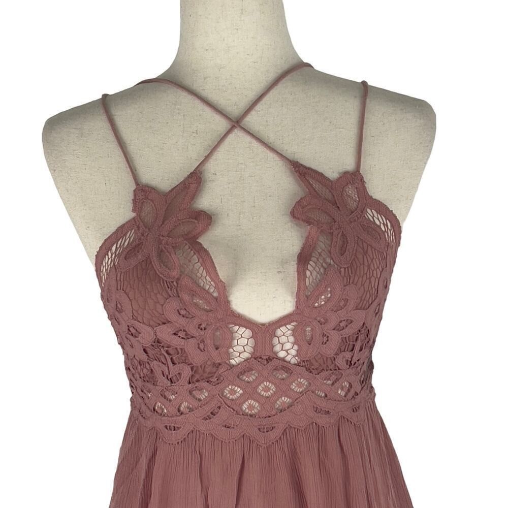 Free People Intimately Adella Lace Slip Mini Dress Mauve Pink Boho NWT XS