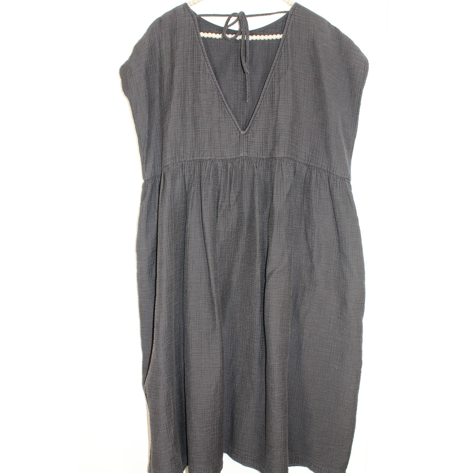 Unknown Women’s Black Midi Slub Cotton Cap Sleeve Loose Fitting Dress Size M/L