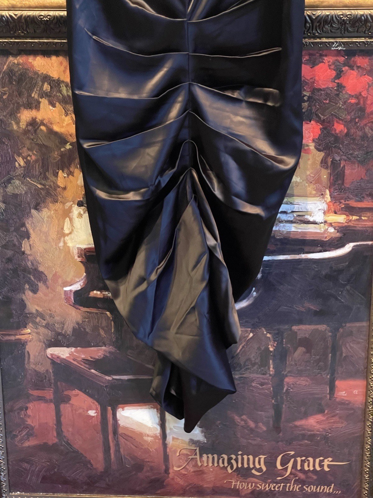 HEIRESS Beverly Hills Black Satin Rouched Midi Dress Corset Size US Medium NWT