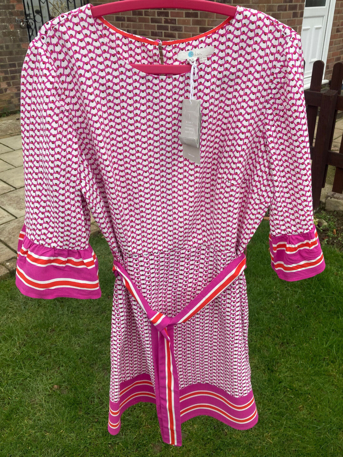 BODEN Andrea belted dress size 12 reg pink cyan colour W0159 __B 12 A ——