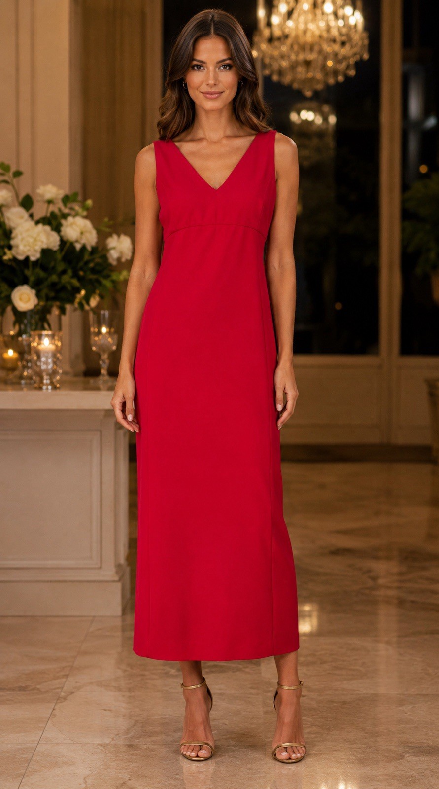 SPANXshape ~ Women’s Ponte Midi V-Neck Sleeveless Dress ~ Red ~ NWT ~ MEDIUM